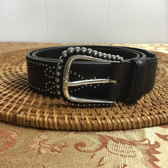 Brighton Brown Leather Belt Studded Leather Size M-L 34